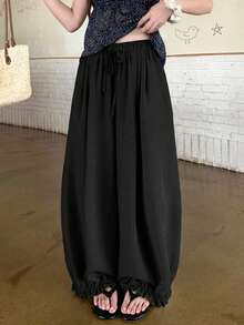 DAZY Solid Color Loose Lantern Pants Cropped Length Casual Vacation Summer Women's Long Pants - Black - View 1