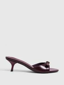 CUCCOO SZL 5.5CM 小貓跟方扣女款高跟涼鞋，酒紅色高跟涼鞋，通勤派對約會外出時尚女款高跟涼鞋 - 酒紅色 - 查看 2