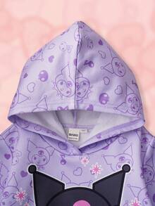 HELLO KITTY AND FRIENDS | SHEIN 年轻女孩甜美休闲宽松浅色印花套头卫衣，紫色 - 紫色 - 查看 4