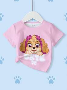 SHEIN | PAW Patrol 女童可爱小狗印花圆领短袖T恤，夏季 - 白色 - 查看 3