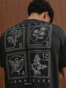 TOKVUE 男士街頭風熱銷 3D 刺繡休閒黑色 T-shirt，送給男友/丈夫的禮物，週年紀念禮物，朋友聚會穿搭 - 黑色 - 查看 3
