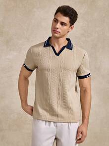 Golf Men's Contrast Color Short Sleeve Casual Commuter Polo Shirt, Formal - Khaki - View 4