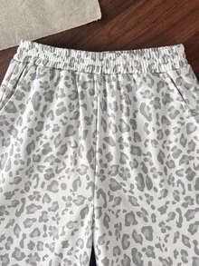SHEIN 少女豹紋長袖半拉鍊休閒運動衫 - 灰色 - 查看 4