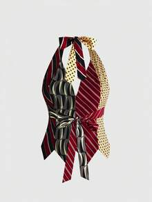 ROMWE Avant Top de tirantes para mujer talla grande estilo Y2K con diseño audaz, patchwork de corbata y cuello halter retro - Multicolor - Ver 2