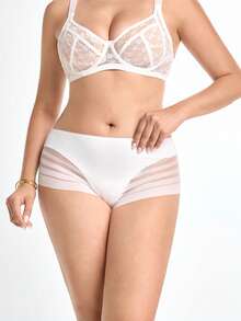 Slumbrini Plus Size Solid Color Sheer Minimalist Panties - White - View 1