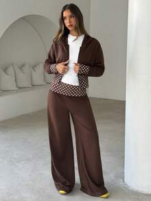 Aloruh Pantalon de survêtement extra long à taille basse, coupe ample, à pois et blocs de couleurs pour jeunes femmes - Jaune clair - Voir 6