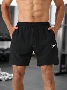 GymBeat Men's Drawstring Waist Pocket Casual Daily Travel Sports Shorts - Black - View 3