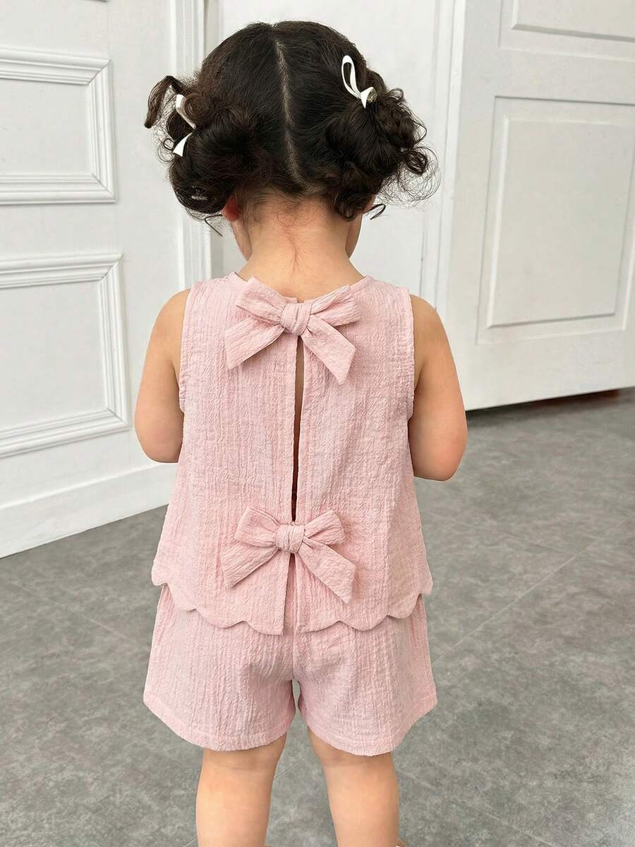 Set de 2 piezas de ropa casual, con decoración de moño lindo en la espalda, adecuado para primavera, verano y otoño - Multicolor - Ver 1