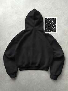 ROMWE MEN Street Life Sudadera con capucha estampada con strass para hombre - Negro - Ver 2
