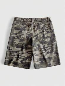 ROMWE MEN Men's Washed Loose Casual Beaded Camouflage Bermuda Shorts - Army Green - View 2