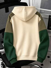 SHEIN Vacaura 青少年男孩極簡純色淺灰色休閒寬鬆連帽衛衣外套 - 綠色 - 查看 3