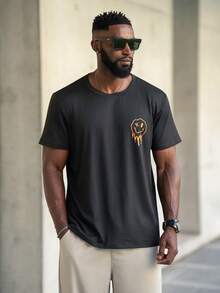 thenoahjr thenoahjr Men's Casual Lightweight Smiling Face Print Round Neck Short Sleeve T-Shirt, Summer - Black - View 5