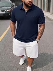 Sorvial 大尺碼男士夏季短袖休閒通勤 Polo 衫，正式款 - 藍色 - 查看 3