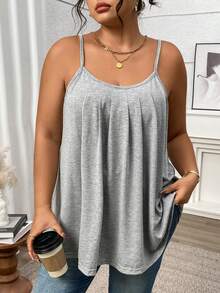 SHEIN CURVE+ Plus Size Casual Solid Color Camisole - Grey - View 3