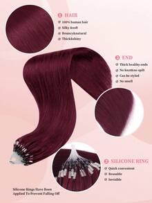 50 Strands Micro Loop Hair Extensions Real Human Hair, #99J Wine Red Microbead Design, Ultra‑Smooth & Super‑Soft Silky Straight Texture, Premium Remy Hair, Easy To Apply, Perfect For Women Daily Styling And Halloween Cosplay Occasions - S99J - View 2