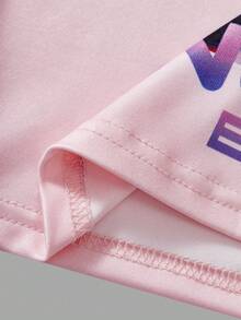 SHEIN ChillGRL 青少年女孩3件套針織字母印花衛衣、細肩帶背心上衣與工裝長褲，個性化K-Pop可愛粉色細肩帶套裝 - 藍色 - 查看 3