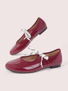 CUCCOO DOLLMOD Women's Shoes, Burgundy, French Fashion Elegant Commuter Embroidered Thread Straps Mary Jane Flat Women's Shoes Fall Shoes - Burgundy - View 3