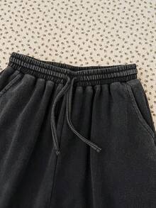 Tween女孩休閒百搭舒適露肩水洗復古長袖T恤與長褲兩件套，適合日常通勤與返校穿搭 - 黑色 - 查看 6