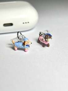 1pc Alloy Oil Dripping Puppy Decor Dust Plug Compatible With IPhone Charging Port Type-C Charging Port Data Port Plug. Compatible With Mi Oppo Vivo IPhone5-17,Earphone - Pink - View 4