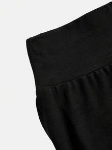 SHEIN Girlism 青少年女孩秋冬針織黑色高腰寬腰帶修身直筒寬腿褲，適合通勤，簡約 - 黑色 - 查看 4