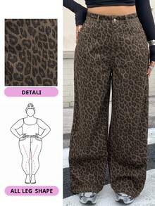 Dazy Tall Curve Jeans de mujer talla grande con cintura semi-elástica, estampado de leopardo, estilo callejero, corte holgado, para otoño y todas las estaciones, retro, marrón, para mujeres altas - Marrón - Ver 8