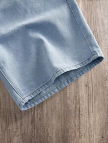 Manfinity Joysei Plus Size Men's Loose Pocket Relaxed Fit Wide Leg Denim Shorts Going Out Hang Out Vacation Street College - Light Wash - View 4