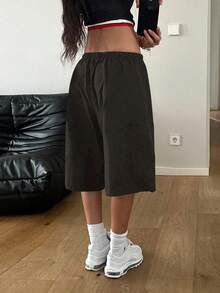 StreetHx Women's Casual Spring Solid Color Cargo Shorts With Drawstring Waist - Coffee Brown - View 6