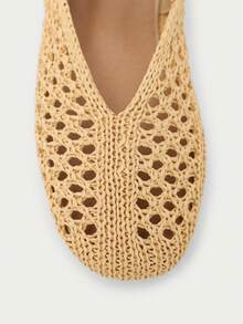 Nöista Crochet Ballet Flat With Elastic Strap, Hollow Knit Upper, Rounded Toe And Flexible Sole, Comfortable For Daily Wear - Brown - View 6