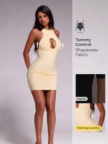 Nuvra Women's Pale Yellow High Neck Cutout Bandage Sexy Elegant Dress Date Night Night Out Summer - Yellow - View 3