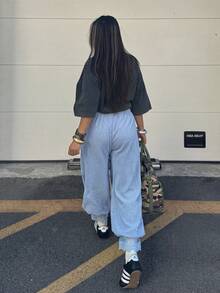 Coolane 女款大尺碼夏秋度假休閒街頭風波西米亞套裝，寬鬆抽繩腰蕾絲內褲褲，藍色 - 淺藍色 - 查看 6
