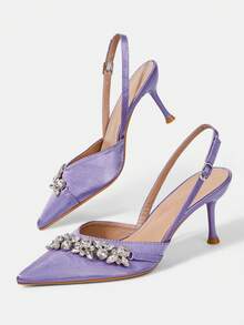 CUCCOO HITCHD Spring And Summer New Rhinestone Decoration Pointed Toe Thin Heel High Heel Elegant Gorgeous Style Wedding Bride Wedding Shoes Dating Dinner Party - Purple - View 6