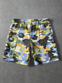 ROMWE MEN Street Life Men's Camouflage Pocket Button Casual Daily Travel Denim Shorts - Multicolor - View 1