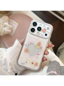 ShellaStory غطاء هاتف شفاف بتصميم أرنب وخبز وقلب وردي من الإيبوكسي وتفاحة، متوافق مع iPhone 17 PM وiPhone 16 Pro وiPhone 15، تغطية كاملة بحافة ناعمة وهيكل صلب، كرتوني لطيف للبنات، إبداعي هندسي، ستايل كارديجان منعش، نيش، ستايل إنستقرام - شفاف - مشاهدة 7