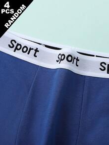 Random 4pcs Teen Boys Underwear  Boxer Briefs Sports Letter Waistband Fashion Classic Style All Season - Multicolor - View 3