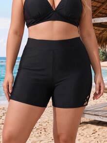 SHEIN CURVE+ 2026新款大尺碼女款純黑色修身提臀比基尼三角短褲，適合夏季海灘度假 - 黑色 - 查看 5