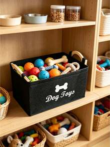 1PC Large Capacity Felt Pet Supplies Storage Organizer Basket Bin With Sturdy Handles For Dog Cat Accessories Collar Leash Grooming Tools Durable Breathable Fabric Lightweight Decorative Versatile For Home Living - Black - View 6
