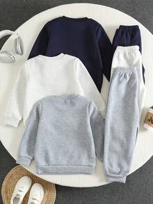 SHEIN 兒童小男孩 Pony Logo 圓領長袖套頭運動衫＋鬆緊腰長褲 6件套 - 彩色 - 查看 2