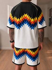 Gritte Field Men's Geometric Print Short Sleeve T-Shirt And Shorts Sports Set - Multicolor - View 2