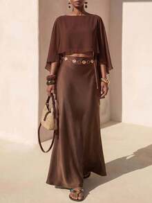 Zivah New Summer Hottest Selling Vacation Boho Nomadic Loose-Fitting Brown Cape Shawl Shorter Front And Longer Back Women Top, Suitable For Everyday Wear, Vacations, Travel, Beaches, Party, Airport, Brunch, Elegance, Boho , Nomadic, Casual , Shopping, Commuting, Graduation , Country Concert - Brown - View 5