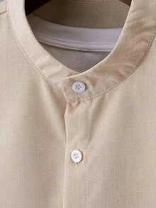 Calvornis Loose Men Solid Button Up Shirt - Apricot - View 4