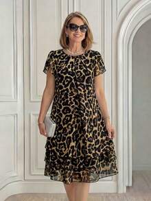 EMERY ROSE Gaun Kasual Motif Leopard untuk Perjalanan Musim Panas Sehari-hari, Cocok untuk Wanita Paruh Baya dan Lansia - Coklat - View 5