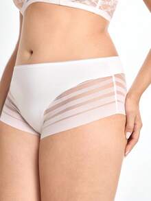 Slumbrini Plus Size Solid Color Sheer Minimalist Panties - White - View 6