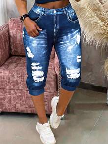 EMERY ROSE Leggings capri casuales de mujer de talla grande con efecto de mezclilla - Multicolor - Ver 3