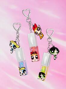 THE POWERPUFF GIRLS X SHEIN 1件裝綠色亮澤珍珠光澤唇彩，附吊飾，絲滑滋潤唇釉，可疊擦或單獨使用，打造玻璃般亮澤唇妝 - 綠色 - 查看 5