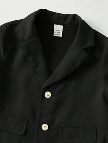 SHEIN 3件組男嬰春夏秋冬可愛休閒綠色西裝外套背心休閒長褲紳士套裝，適用生日派對、電音派對、晚宴、表演、婚禮、滿月、洗禮、1歲生日慶祝、婚禮賓客、嬰兒洗禮派對 - 黑色 - 查看 6