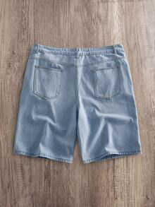 Manfinity Joysei Plus Size Men's Loose Pocket Relaxed Fit Wide Leg Denim Shorts Going Out Hang Out Vacation Street College - Light Wash - View 2