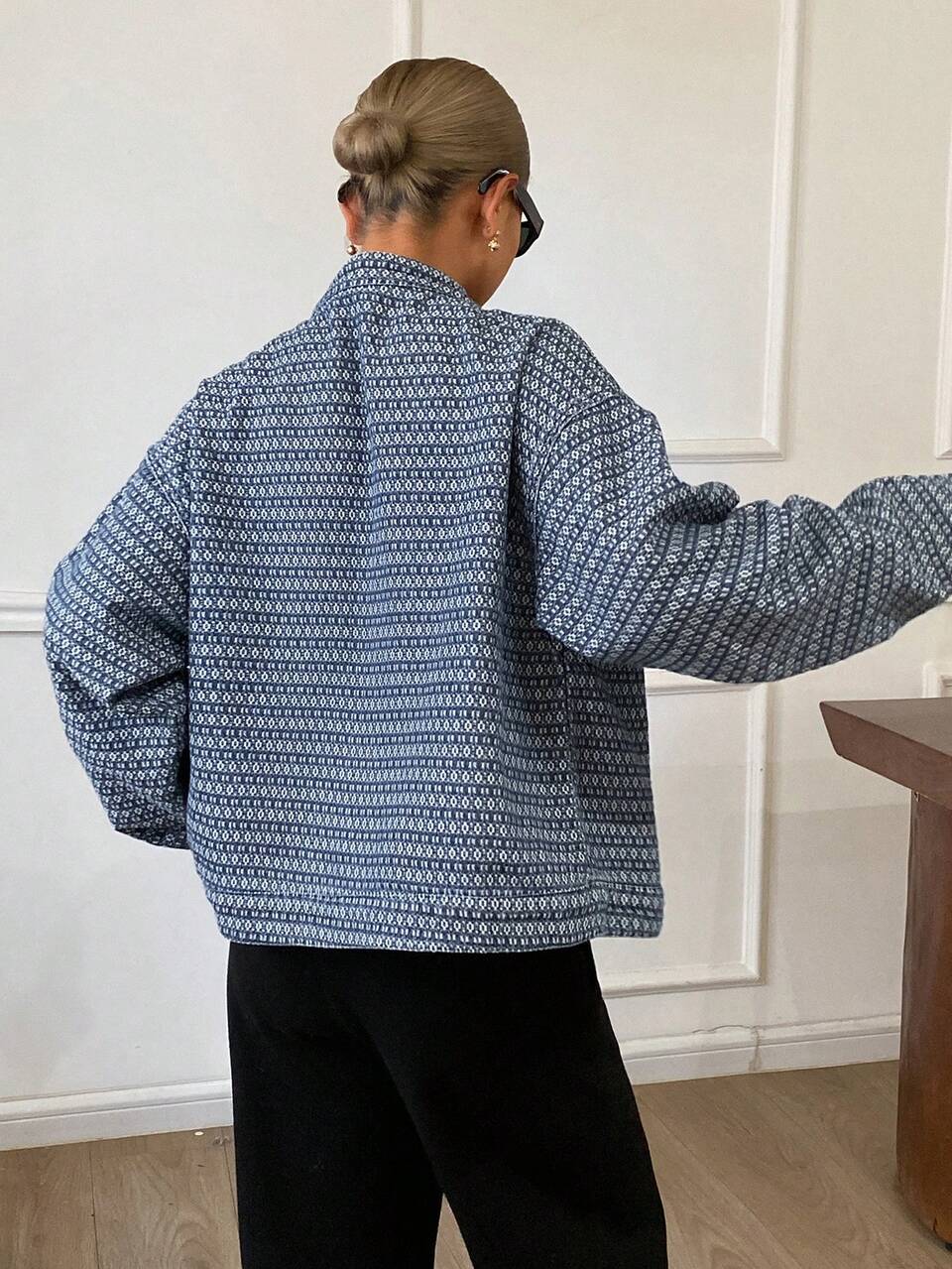 Women's Floral Print Stand Collar Long Sleeve Casual Vacation Spring Autumn Denim Jacket And Outerwear