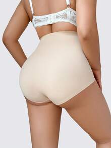 SHAPORA Women's Plus Size Seamless High Waist Tummy Control Shaping Panties, Double Layer Strong Compression Butt Lifting Shaping Bottoms, 1pc Summer Sexy - Apricot - View 3