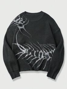 ROMWE MEN Men's Plus Size Centipede Pattern Long Sleeve Knit Sweater - Black - View 1