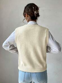 SHEIN PariChic 休閒百搭純色針織背心 教師節 辦公室 白色 秋季 外出 秋冬 法式 - 杏色 - 查看 2